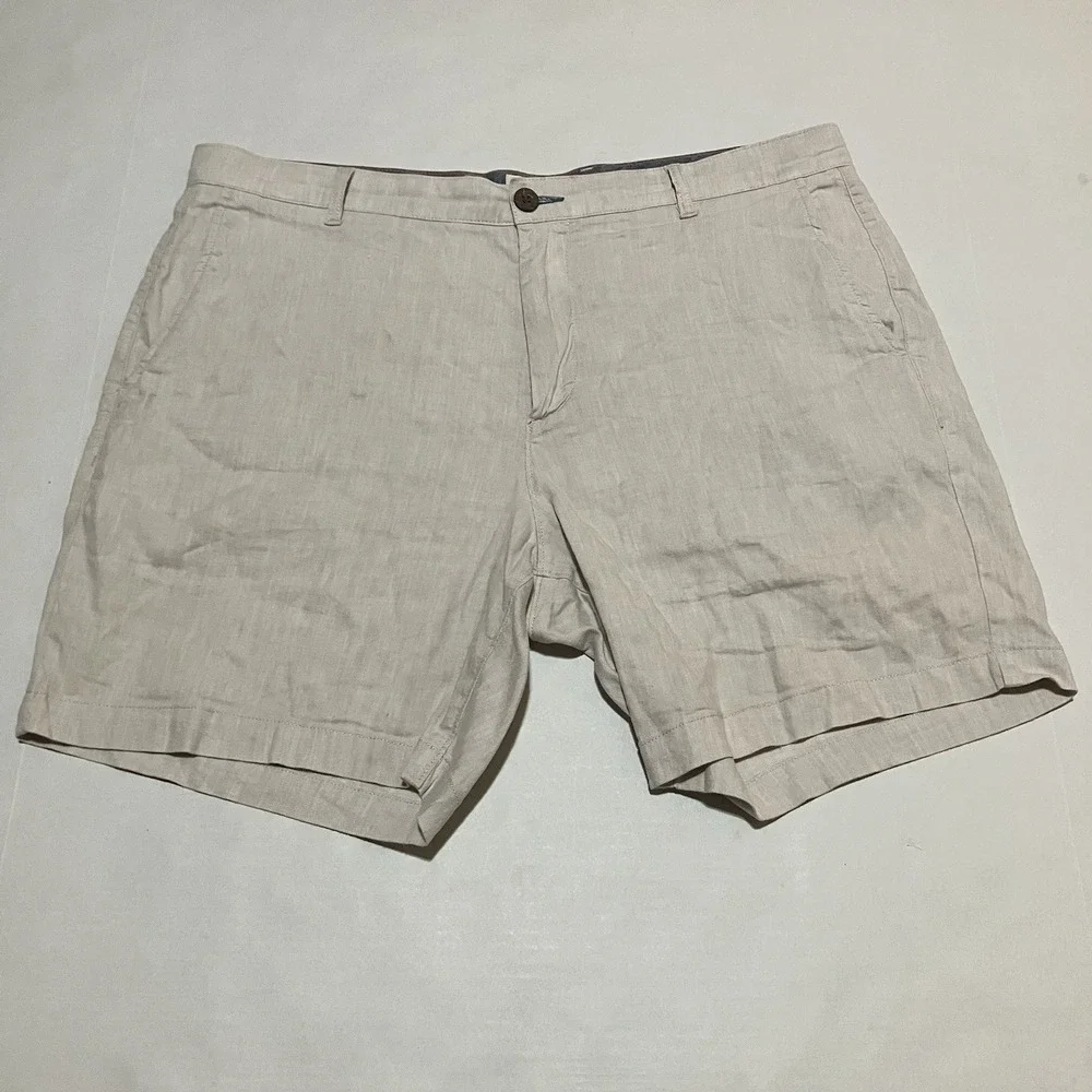 Faherty Mens Shorts Size 36 X 7 Linen Cotton Blend Flat Front‎ Chino Beige
